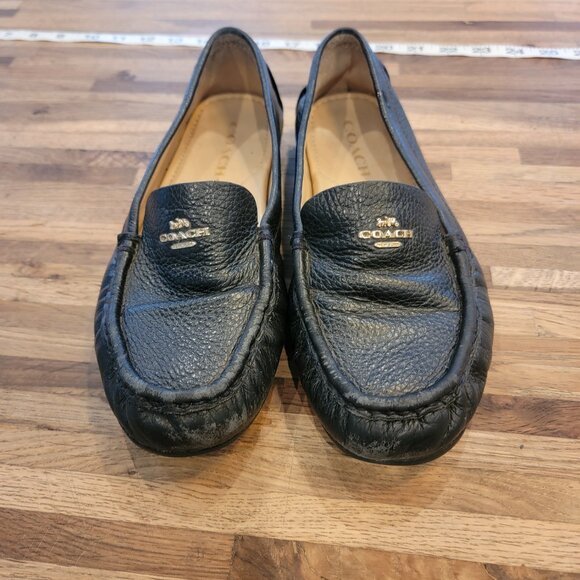 Coach Women's Marley Driver Black Pebbled Leather Slip On Loafers - Picture 1 of 14